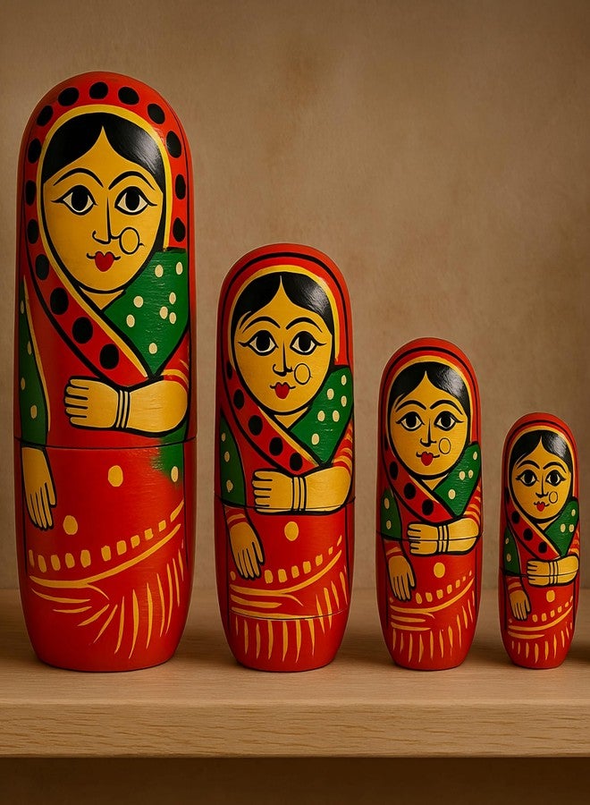 Vemlons Wooden Handmade Baby Toy Painted Dadi Ma Doll Stacking/Wooden Nesting Doll/Stacking Doll, Set of 5piece Doll Set - Image 3